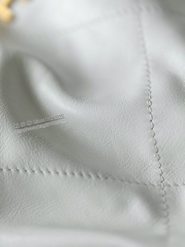 Chanel專櫃新款火爆小號22bag包購物袋 香奈兒收納袋白色/金字原廠小羊皮鏈條肩背手袋手提袋 djc5261